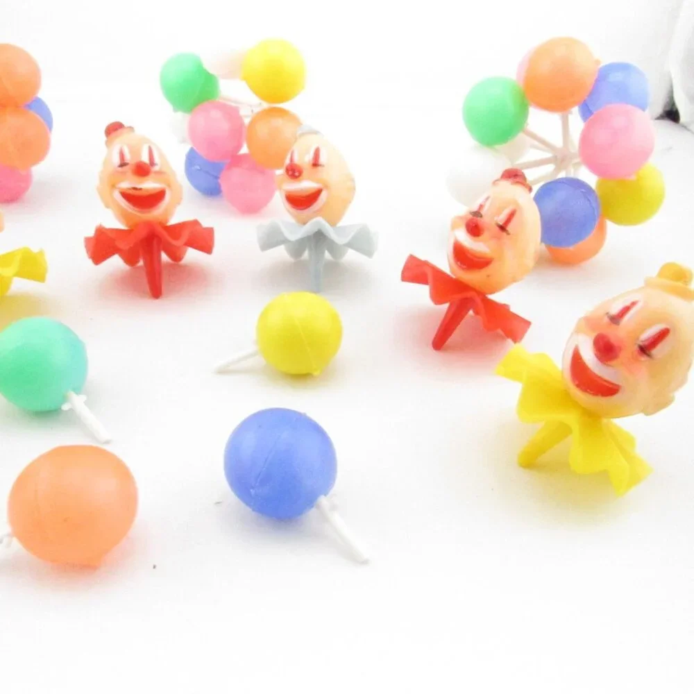 Vintage WILTON Circus Clown Cupcake Cake Toppers Set 6 W/ Balloon Pick Party